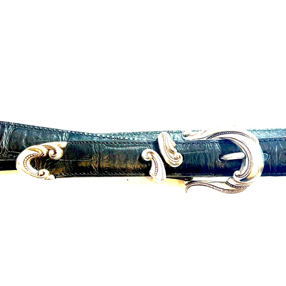 Small Cold-water Creek Vintage Ornate Black Leather Belt Silver Antique Buckle
